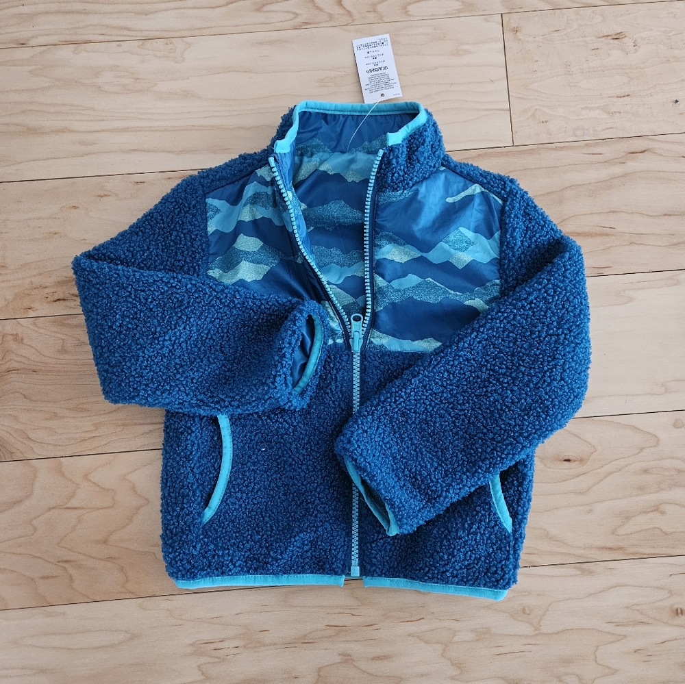 NWT Reversible Lands End Boys Fleece Full Zip Jacket Teal Camo Xxs 2-3